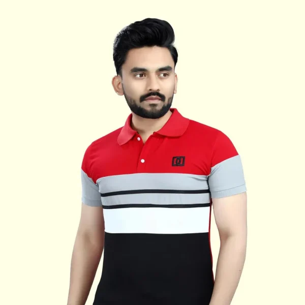 Men Color block Polo Neck Polycotton Red T-Shirt